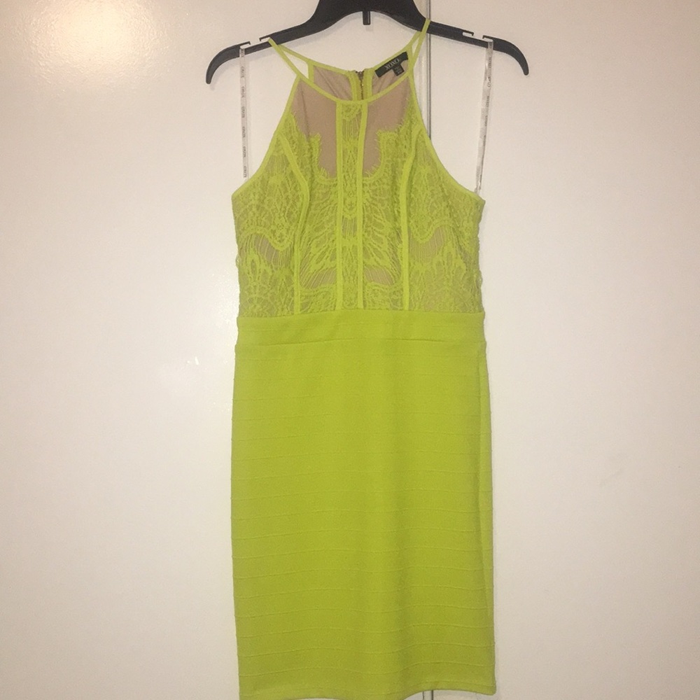 XOXO Lime Green Lace Top Bandage Dress